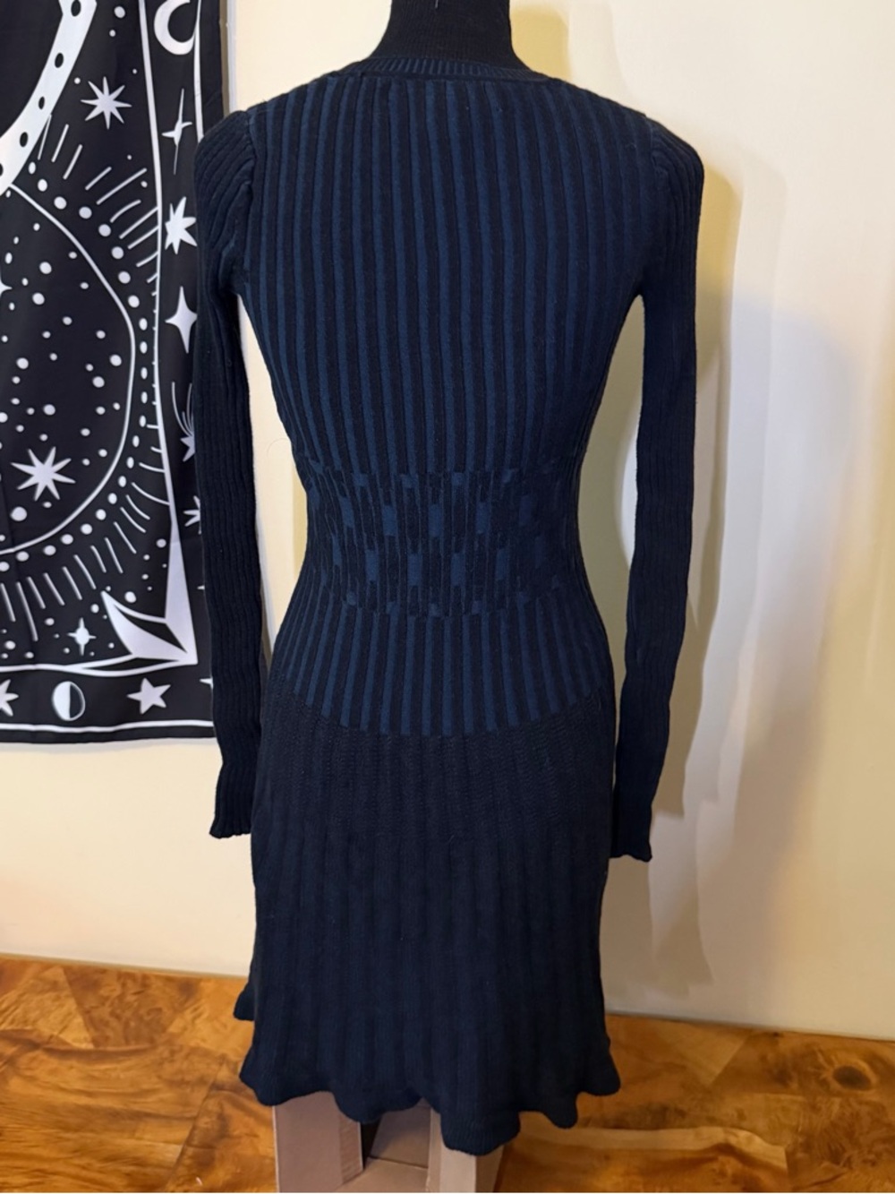 Max Studio XS Navy & Black Ribbed Scoop Neck Sweater Dress Y2K Bodycon - Picture 5 of 11